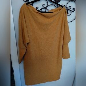 Women's Forever 21 Mustard Gold Sweater Dress Long Sweater Bat Wing 3/4 Sleeve